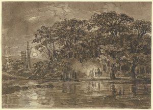 Nocturnal River Landscape by Johann Christian Reinhart