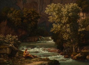 View of the Ponte Lupo near Tivoli, with a Person Playing the Lyre in the Foreground by Johann Christian Reinhart