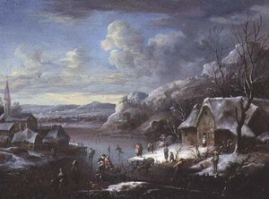 Winter Scene with Numerous Figures