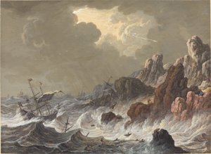 Storm-Tossed Ships Wrecked on a Rocky Coast by Johann Christoph Dietzsch