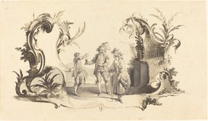 Cartouche Moderne with a Young Couple Being Served Wine by Johann Esaias Nilson