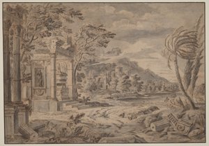 Antique Ruins along a Mountain Coast by Johann Franciscus Ermels