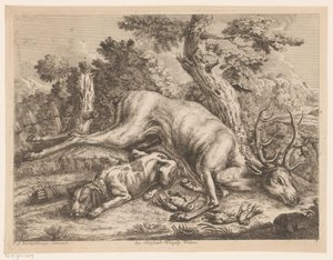 Hunting Dog and Game with Deer and Birds (Hunting Game) by Johann Georg Wachsschlunger