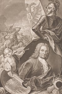 Bust of the Painter Georg Philipp Rugendas with Battle Scene in the Background by Johann Gottfried Haid