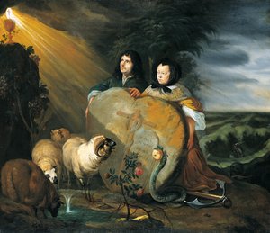 Self Portrait (?) with his Wife and Symbols of the Christian Faith by Johann Heinrich Roos
