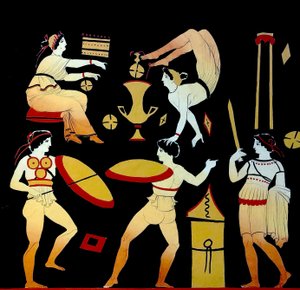 Acrobats and Three Men Performing The Pyrrhichios or Pyrrhike War Dance c.1796 by Johann Heinrich Wilhelm Tischbein