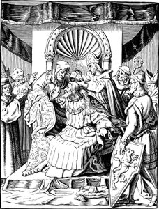 The abdication of Emperor Henry IV in Ingelheim Illustration from the Geschichte des deutschen Volkes by E. Duller by Johann Jakob Kirchhoff