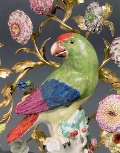 Detail (from a pair of Louis XV three-branch ormolu and Meissen parrot candelabra)