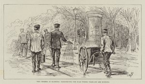The Cholera at Hamburg, disinfecting the Road where Tramcars are running by Johann Nepomuk Schonberg
