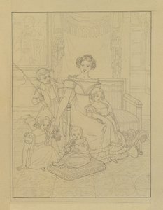 Contour Drawing of a Mother with Four Children by Johann Peter Krafft