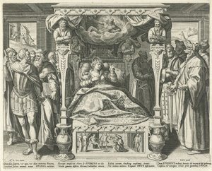 Bed with the Bride of Christ Song of Solomon (series title) by Johann Sadeler (I)