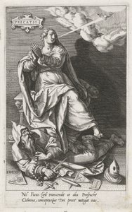 Prayer (Precatio) Overcomes Hypocrisy (Fucus) (series title: The Virtues Overcome the Vices) by Johann Sadeler (I)