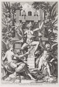 Bacchus Seated on a Barrel between Amor and Music by Johann Sadeler I