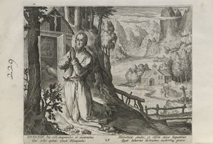 Nicoleos, plate 29 of 30 from the series Sylvae Sacrae (Hermits in Landscapes) by Johann Sadeler I