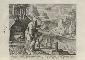 Simeon, Plate 23 of 30 from the Series Sylvae Sacrae (Hermits in Landscapes) by Johann Sadeler I