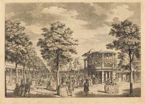 Vauxhall Gardens showing the Grand Walk at the Entrance of the Garden and the Orchestra with Music Playing by Johann Sebastian Müller after Samuel Wale