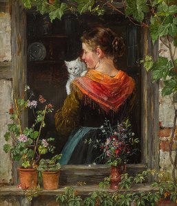Young Woman with Cat