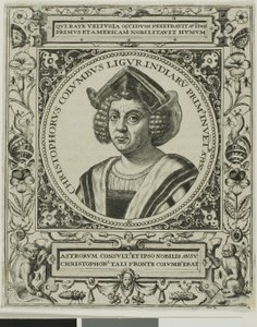 Christopher Columbus, frontispiece from volume 5 of Theodor de Bry