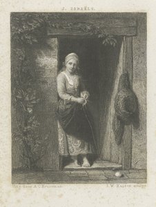 Young Woman with Knitting by Johann Wilhelm Kaiser (I)