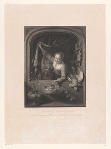 Woman with a Basket of Fruits in Hand by the Window by Johann Wilhelm Kaiser (I)