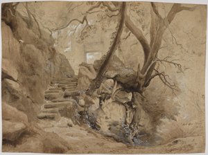Rock Staircase in the Park of Villa Chigi in Ariccia by Johann Wilhelm Schirmer