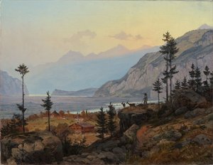 Swiss Alpine Landscape with River and Lake by Johann Wilhelm Schirmer