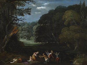 Latona changing the Lycian peasants into frogs by Johann or Hans (attr.to) Konig