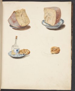 Still Life with Cheese, Schnapps, and Pretzel