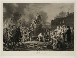 Pulling Down the Statue of George III, by the Sons of Freedom, At the Bowling Green, City of New York, July 1770, engraved by John C. McRae, after 1853