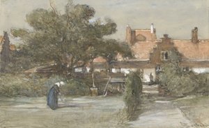 Courtyard of the Holy Spirit Almshouse on the Palviljoensgracht in The Hague by Johannes Bosboom