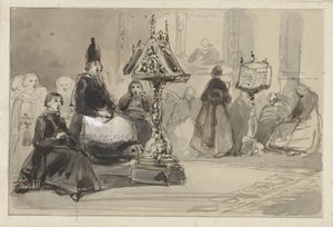 Church Interior with Singing Bishop and Nuns