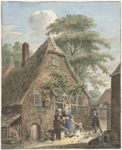 Family in Front of a Farmhouse by Johannes Christiaan Janson