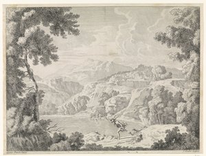 Actaeon Transformed into a Stag by the Bathing Diana, Landscapes after Gaspar Poussin (series title) by Johannes Glauber
