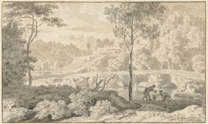 Arcadian Landscape with Figures by a Lake by Johannes Glauber