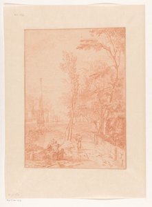 Arcadian Landscape with Figures near an Obelisk