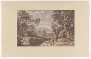 Arcadian Landscape with a Scene of Sacrifice by Johannes Glauber
