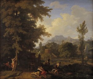 Classical Landscape with Diana and her Nymphs by Johannes Glauber