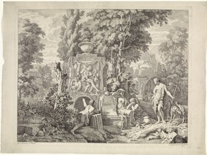 Landscape with a Fountain and Diana and Her Nymphs (series title) by Johannes Glauber