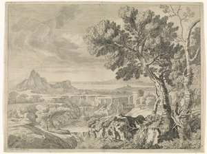 Landscape with Ravine and Waterfall by Johannes Glauber