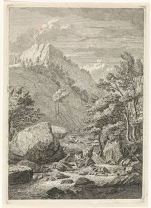Ravine with a Broad Waterfall (Landscapes in the Chartreuse Mountains) by Johannes Glauber