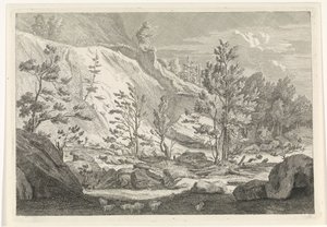 Ravine with a Flock of Sheep (series title: Landscapes in the Chartreuse Mountains) by Johannes Glauber