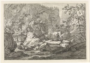 Ravine with Rocks and Trees (series title: Landscapes in the Chartreuse Mountains) by Johannes Glauber