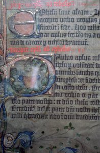 Detail from the fifteenth century Gutenburg Bible, of the opening of Ephesians (detail)