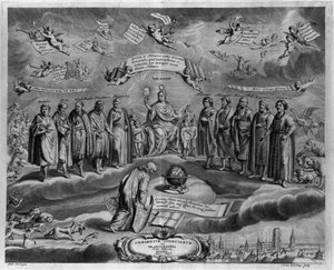 The famous astronomers. Among them, from left to right: Walterus, Tycho Brahe, Ulugh Beg, Timocharis of Alexandria