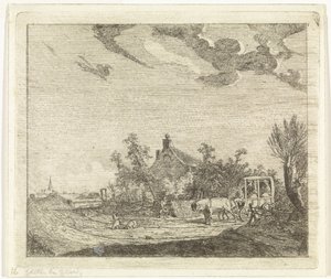 Horse and Cart in Front of a House by Johannes Huibert Prins