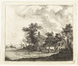 Horse and Wagon in Front of a House by Johannes Huibert Prins