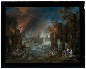 Landscape With Lot and His Daughters and The Burning Sodom In The Background