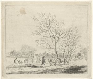 Winter Landscape with Cows and Skaters (series title: The Twelve Months) by Johannes Janson