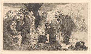 Men, Women and Children by a Tree