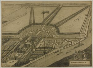 Hampton Court, plate six from Britannia Illustrata by Johannes Kip